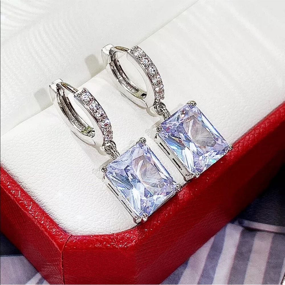 Silver Diamond Cubic Zirconia Dangle Earrings